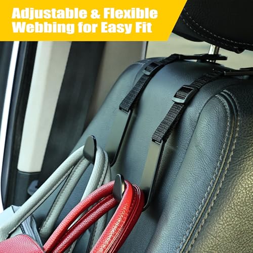 DIANZHU Headrest Hooks for Car Adjustable 4 Pack Vehicle Seat Back Organizer Storage Hanger Holder for Purse Bags Universal Fit Black - Image 3
