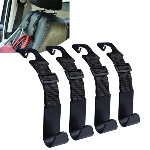 DIANZHU Headrest Hooks for Car Adjustable 4 Pack Vehicle Seat Back Organizer Storage Hanger Holder for Purse Bags Universal Fit Black - Image 1