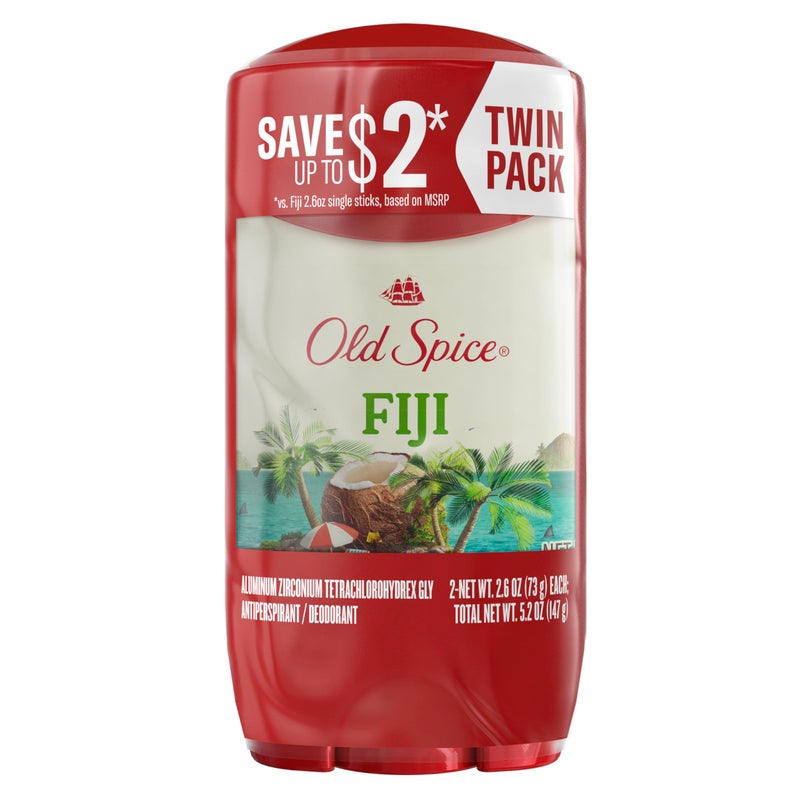 Old Spice Dry Feel Antiperspirant Deodorant for Men, 24/7 Freshness, 24/7 Sweat & Odor Protection, Gentle on Skin with Skin Conditioners, Fiji with Palm Tree + Coconut Scent, 2.6 oz (Pack of 2) - Image 1