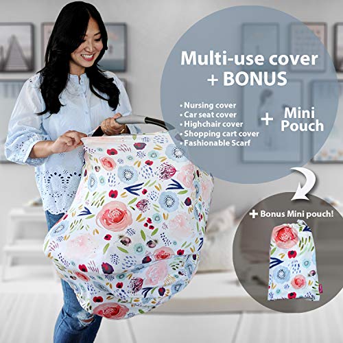 Pobibaby Pobi Baby Car Seat Covers and Nursing Cover - Soft and Stretchy Floral Pattern (Beauty) - Image 5
