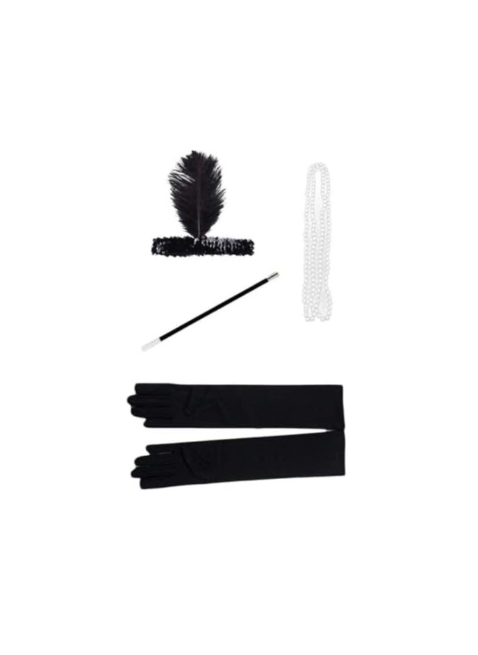 Generic - 1920s Accessories Sets Costume Gatsby Feather Headband Gloves - Image 1