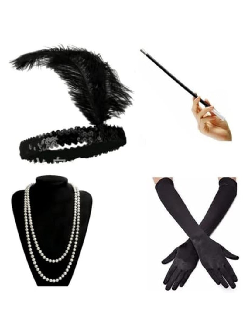 Generic - 1920s Accessories Sets Costume Gatsby Feather Headband Gloves - Image 1