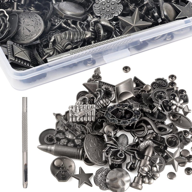 Notgia 70Sets Assorted Conchos Mixed Antique Silver Color Studs Spikes and Studs Rivets Leather Craft Accessories for Decorate Belts Handbags Wallets Dog Collars Shoes Clothing Bracelets Chokers Bags - Image 1