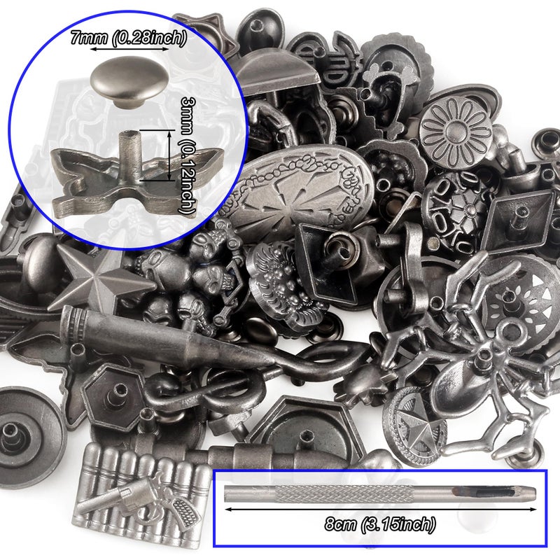 Notgia 70Sets Assorted Conchos Mixed Antique Silver Color Studs Spikes and Studs Rivets Leather Craft Accessories for Decorate Belts Handbags Wallets Dog Collars Shoes Clothing Bracelets Chokers Bags - Image 2