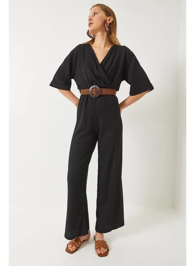 جينجر V Neck Belted Jumpsuit