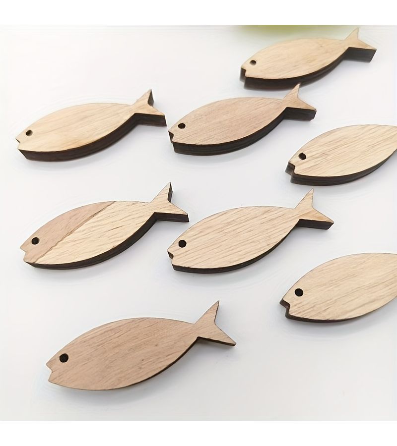 8 Pack Natural Wood Fish Figurines Art Deco Style Baptismal Statue for Home Living Room Decor - Image 2