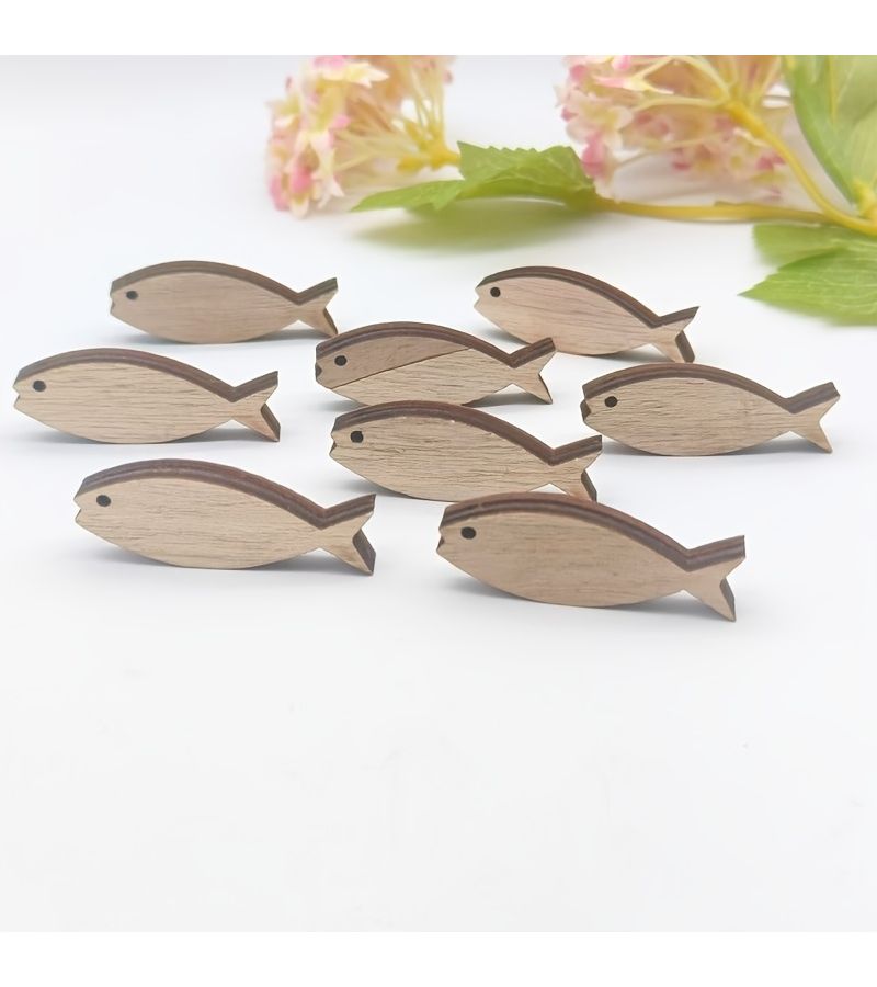 8 Pack Natural Wood Fish Figurines Art Deco Style Baptismal Statue for Home Living Room Decor - Image 5