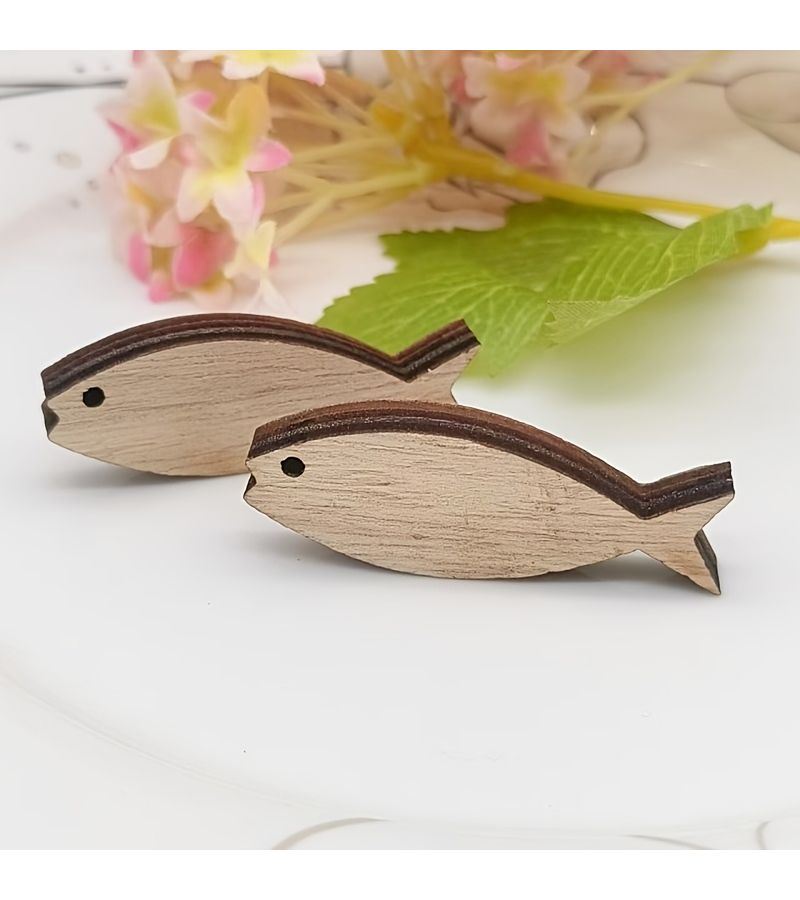 8 Pack Natural Wood Fish Figurines Art Deco Style Baptismal Statue for Home Living Room Decor - Image 1