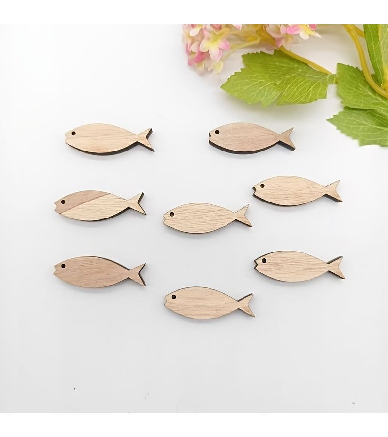 8 Pack Natural Wood Fish Figurines Art Deco Style Baptismal Statue for Home Living Room Decor - Image 4