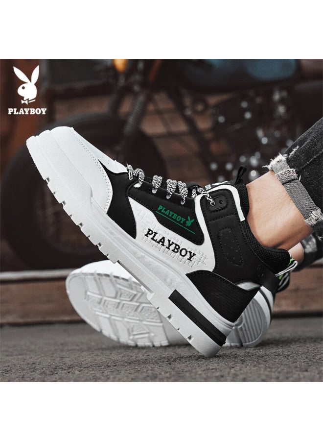 Playboy Men's Shoes, Spring/summer High-top Sneakers, Versatile Thick-soled Casual Martin Boots For Men, White And Black, Size 41 - Image 5