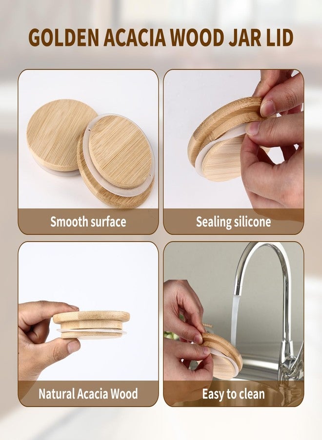 DingCo Mason Jar Lids - Reusable canning lids Acacia Wooden mason jar Lids, Food Grade Material Silicone Sealing, 100% Fit & Airtight for Wide Mouth Mason Jars (12PCS Regular Lids, Bamboo) - Image 3