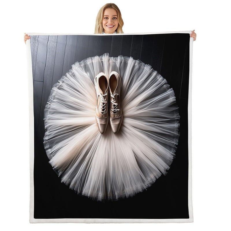 Erosebridal Erosebridal Ballet Dance Throw Blanket Ballerina Outfit Fleece Blanket for Girls KidsWhite Skirt Bed Blanket Ballet Shoes with Ribbons Plush Blanket Pointe Peach Shoes Couch Sofa Decor 50x60 