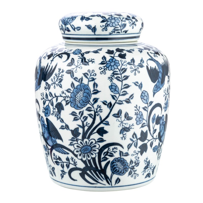 Creative Co-Op Decorative Bird Ceramic Ginger Jar with Lid, Blue and White - Image 5