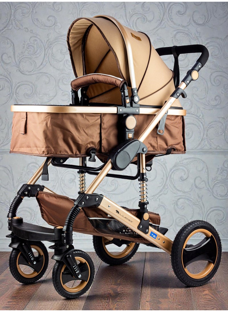 LUCID Luxurious Baby Stroller, Large Size, by Lucid, Brown Color, Model- SENA PLUS - Image 5