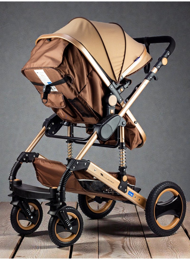 LUCID Luxurious Baby Stroller, Large Size, by Lucid, Brown Color, Model- SENA PLUS - Image 4