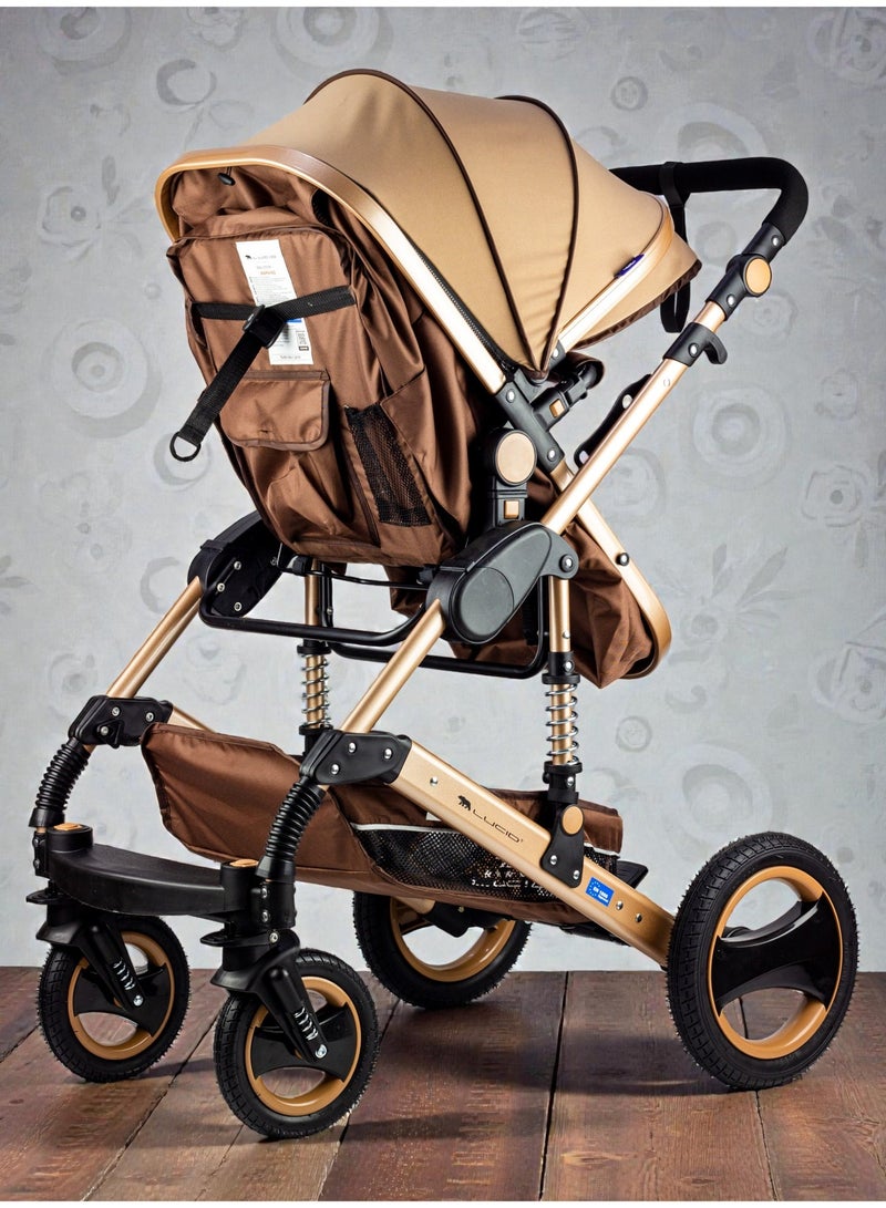LUCID Luxurious Baby Stroller, Large Size, by Lucid, Brown Color, Model- SENA PLUS - Image 3