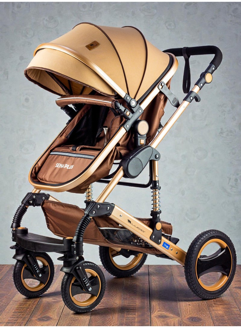 LUCID Luxurious Baby Stroller, Large Size, by Lucid, Brown Color, Model- SENA PLUS - Image 2