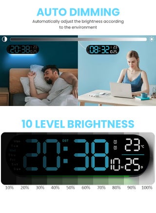 ساعة رقمية LED، ساعة حائط رقمية مع جهاز تحكم عن بعد، أضواء جو RGB مع 8 ألوان إضاءة ليلية قابلة للتعديل، منبهات مزدوجة، درجة حرارة الغرفة - view 4