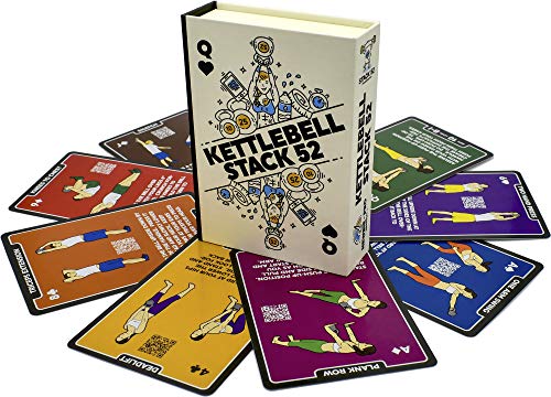 Stack 52 Kettlebell Exercise Cards. Workout Playing Card Game. Video Instructions Included. Learn Kettle Bell Moves and Conditioning Drills. Home Fitness Training Program. (2019 Updated Deck) - Image 1