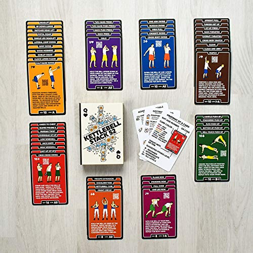 Stack 52 Kettlebell Exercise Cards. Workout Playing Card Game. Video Instructions Included. Learn Kettle Bell Moves and Conditioning Drills. Home Fitness Training Program. (2019 Updated Deck) - Image 5