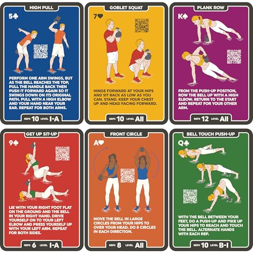 Stack 52 Kettlebell Exercise Cards. Workout Playing Card Game. Video Instructions Included. Learn Kettle Bell Moves and Conditioning Drills. Home Fitness Training Program. (2019 Updated Deck) - Image 3