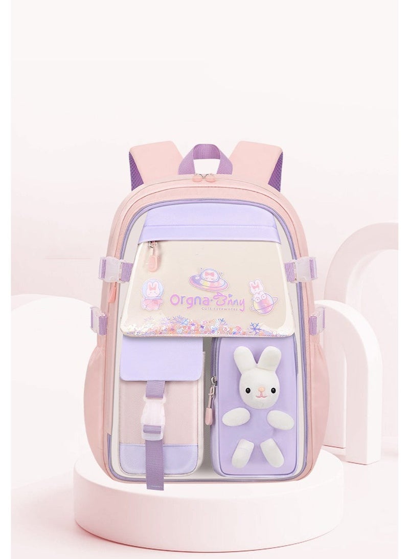 Ayshaly Bunny Waterproof Oxford School Backpack for Girls Students Large Capacity Ergonomic Straps 180-Degree Opening Casual Everyday Use Bookbag - Image 1