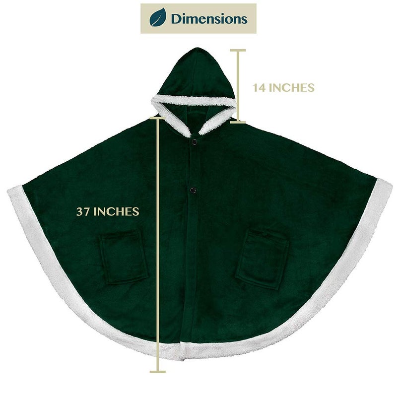 PAVILIA Wearable Blanket for Adult Women, Cozy Plush Fleece Blanket Poncho Cape with Hood, Super Soft Shawl, Angel Wrap Throw for Office, Emerald Green - Image 4