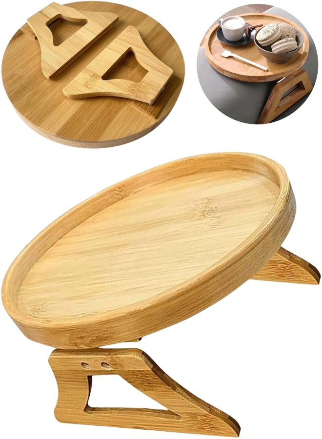 طاولة مسند ذراع أريكة خشبية قابلة للطي متعددة الاستخدامات - صينية للمشروبات والوجبات الخفيفة وأجهزة التحكم - ملحق منزلي أنيق وصغير الحجم - Image 1