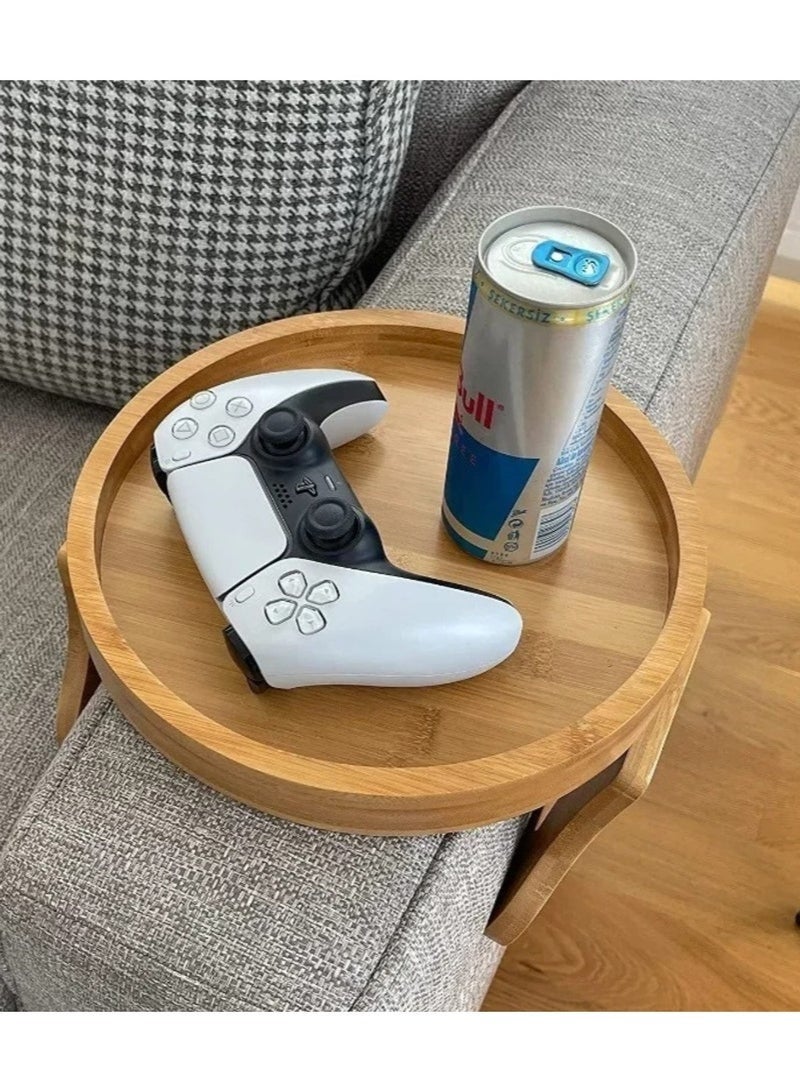 طاولة مسند ذراع أريكة خشبية قابلة للطي متعددة الاستخدامات - صينية للمشروبات والوجبات الخفيفة وأجهزة التحكم - ملحق منزلي أنيق وصغير الحجم - Image 4