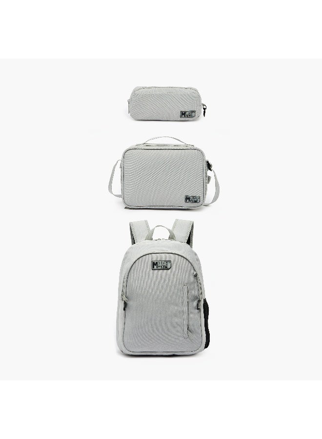 Mustteam Solid 3-Piece Backpack School Set For Boys 8-13 Years With Lunch Bag And Pouch - 16 Inches - Image 2