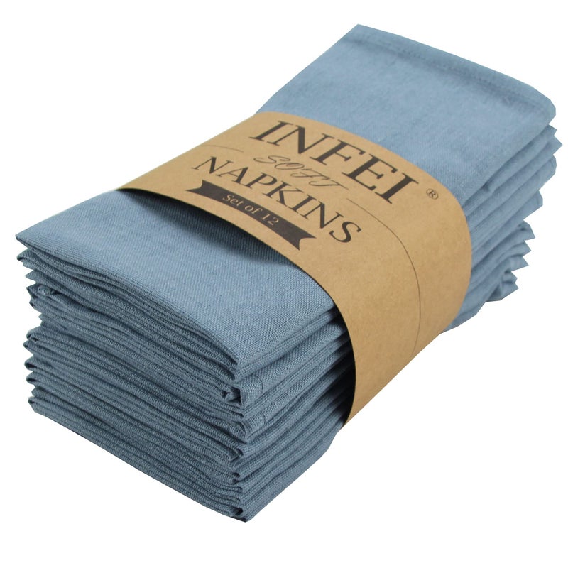INFEI Solid Color Cotton Linen Blended Thin Dinner Cloth Napkins - Set of 12 (40 x 40 cm) - for Events & Home Use (Airy Blue) - Image 1