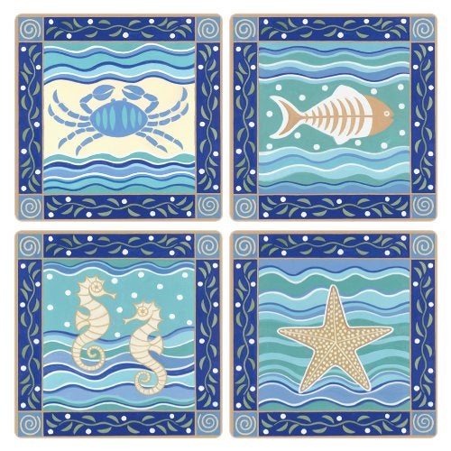 CoasterStone Absorbent Coasters, 4-1/4-Inch, "Coastal Icons", Set of 4 - Image 1