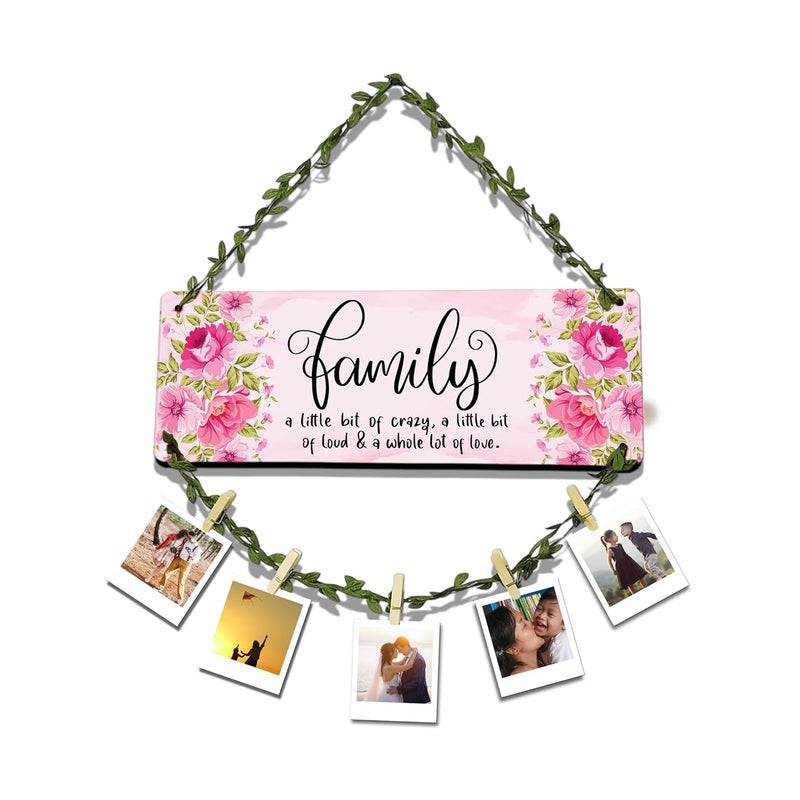 AR Creative Family A Little - Photo Frame Wall Hanging, Photo Hanging with Clips and Rope, Memories Wall Hanging, Home and Office Decoration, Room Decor (16 x 14 Inch) - Image 1