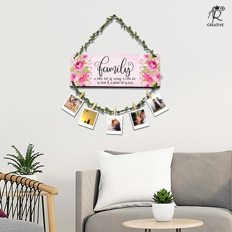 AR Creative Family A Little - Photo Frame Wall Hanging, Photo Hanging with Clips and Rope, Memories Wall Hanging, Home and Office Decoration, Room Decor (16 x 14 Inch) - Image 2