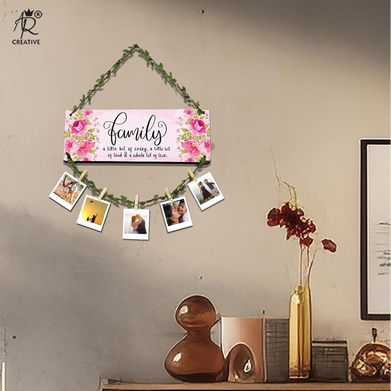 AR Creative Family A Little - Photo Frame Wall Hanging, Photo Hanging with Clips and Rope, Memories Wall Hanging, Home and Office Decoration, Room Decor (16 x 14 Inch) - Image 3