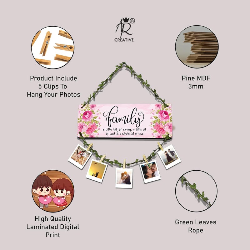 AR Creative Family A Little - Photo Frame Wall Hanging, Photo Hanging with Clips and Rope, Memories Wall Hanging, Home and Office Decoration, Room Decor (16 x 14 Inch) - Image 4