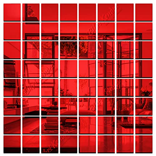 Bikri Kendra - Big Square Red 60-3D Acrylic Decorative Mirror Murals Wall Stickers - Image 1
