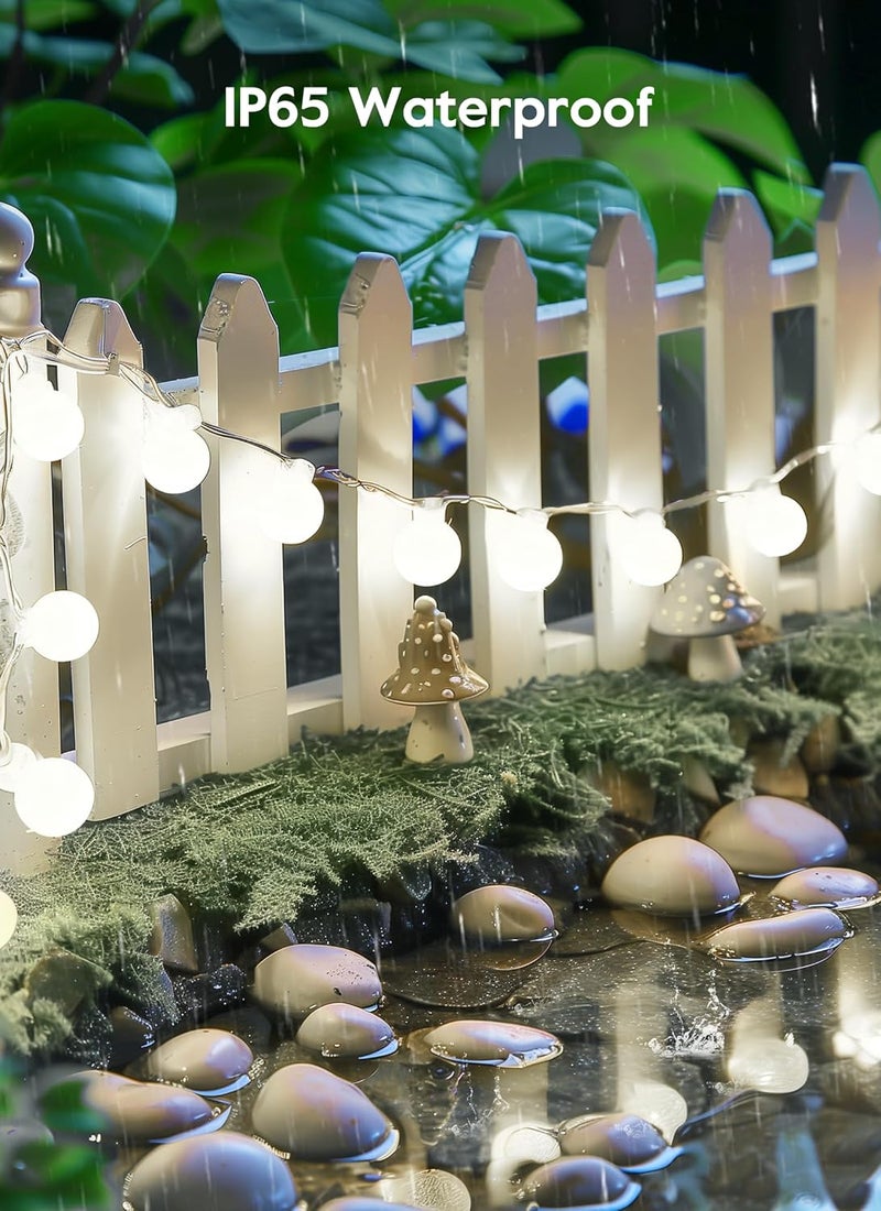 Brightown أضواء شمسية برايتاون خارجية مقاومة للماء 196 قدم 60 لمبة كروية أضواء شمسية متسلسلة للخارج 8 أوضاع أضواء شمسية خارجية للفناء والشرفة والأشجار والحفلات بيضاء نقية - Image 2