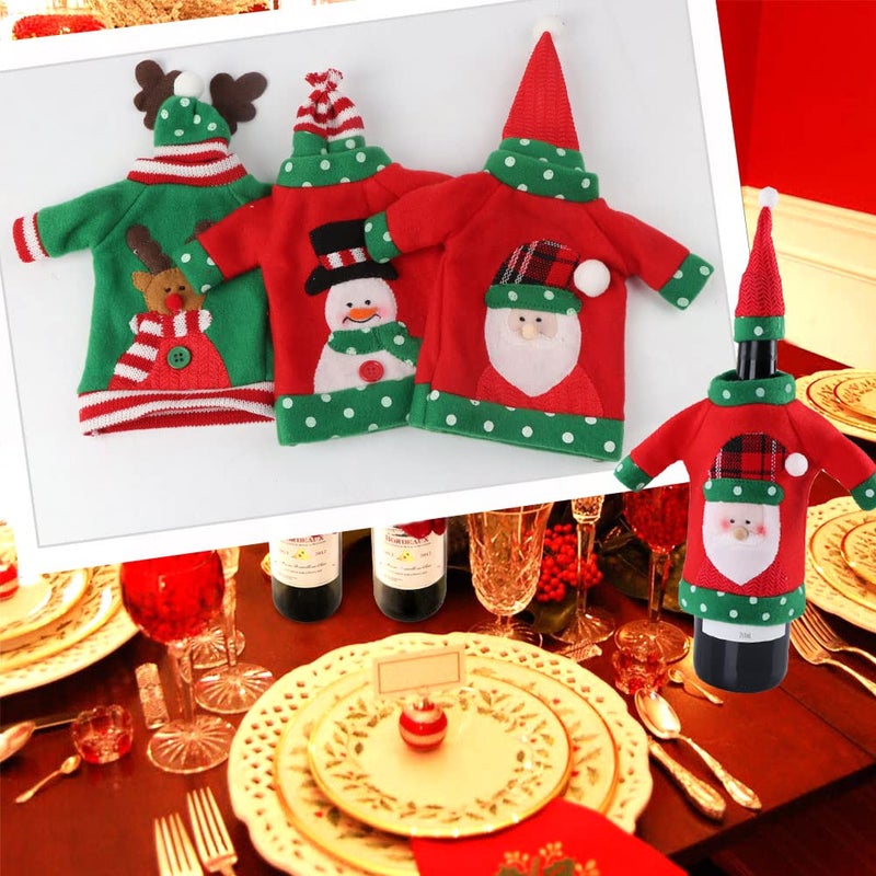 OurWarm PartyTalk 3pcs Ugly Sweater Christmas Wine Bottle Covers, Holiday Wine Bottle Sweater Cover with Hat for Ugly Christmas Sweater Party Decorations  - Image 4