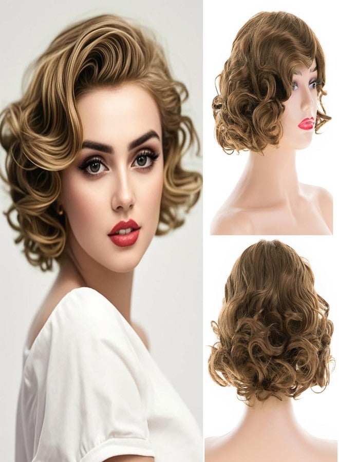 Dsimeig Short Curly Wavy Brown Wigs for Women Synthetic Natural Hair Wig Halloween Costume Cosplay - Image 1