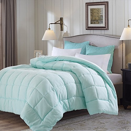 EVOLIVE All Season Pre Washed Soft Microfiber White Goose Down Alternative Comforter with Box Stitching (Mint, Twin) - Image 1