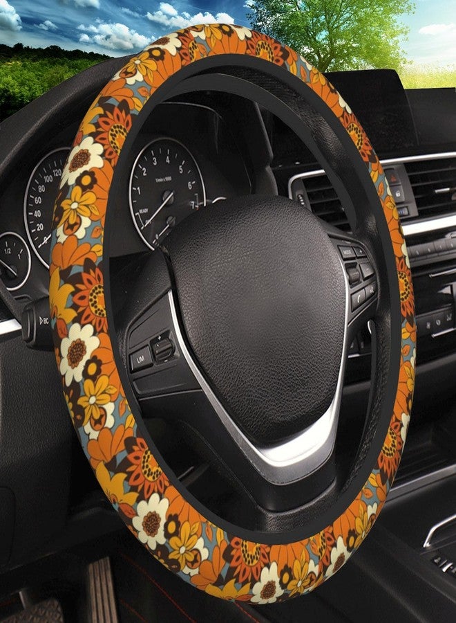 KARREAL Bohemian Flowers Elastic Steering Wheel Cover, Non-slip Breathable Neoprene Steering Wheel Covers, Women Car Accessories, Universal 15 Inch Fit Auto, Suvs, Truck - Image 1