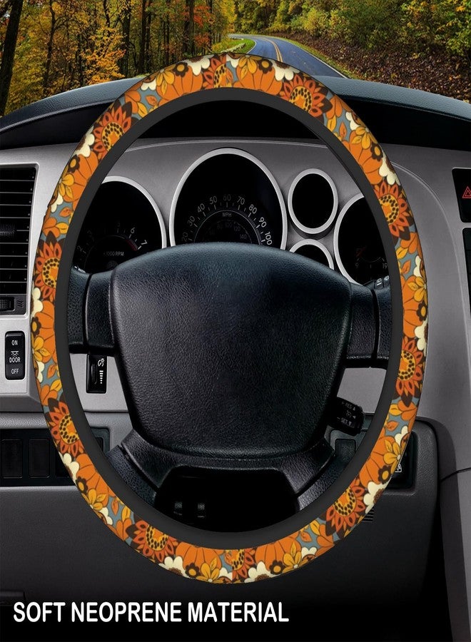 KARREAL Bohemian Flowers Elastic Steering Wheel Cover, Non-slip Breathable Neoprene Steering Wheel Covers, Women Car Accessories, Universal 15 Inch Fit Auto, Suvs, Truck - Image 3