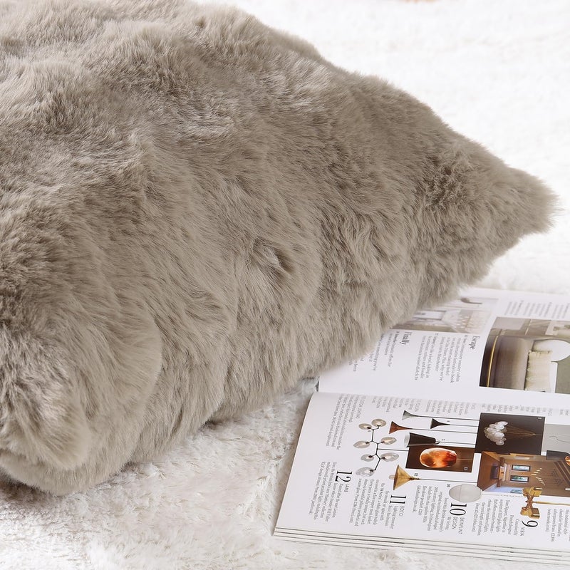 MADIZZ Pack of 2 Thick Plush Wool Throw Pillow Covers 12x20 Inch Taupe Soft Neutral Decorative Throw Pillows Accent Boho Cushion Covers for Couch Sofa Bedroom Pillow Shell - Image 3