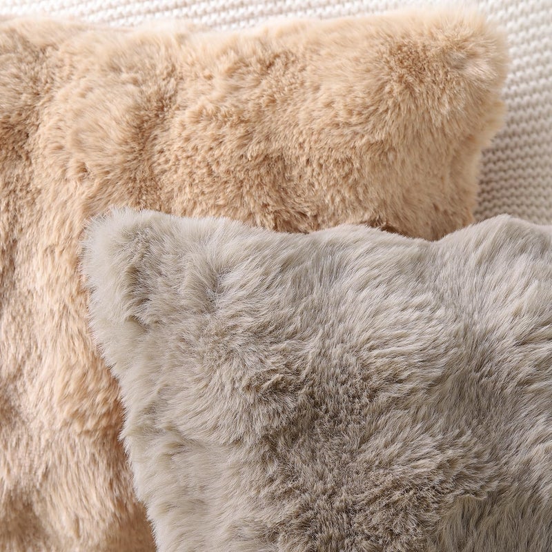 MADIZZ Pack of 2 Thick Plush Wool Throw Pillow Covers 12x20 Inch Taupe Soft Neutral Decorative Throw Pillows Accent Boho Cushion Covers for Couch Sofa Bedroom Pillow Shell - Image 5