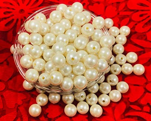 Evisha Around 300 pcs White Pearl Beads Big Size 200g for Art and Craft and jewelery Making - Image 1