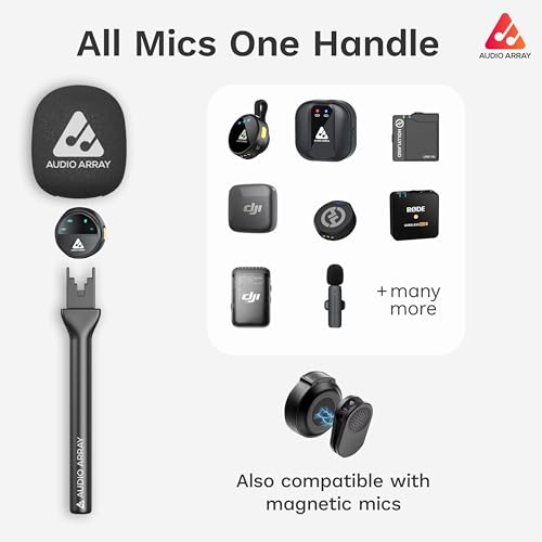 Audio Array AA-25 Metal Handheld Microphone Interview Adapter with Wind Shield for Wireless Lapel Microphones | Supports, Rode Go, DJI, Hollyland mics etc | Foam Cover with Built-in Cold Shoe Mount - Image 3