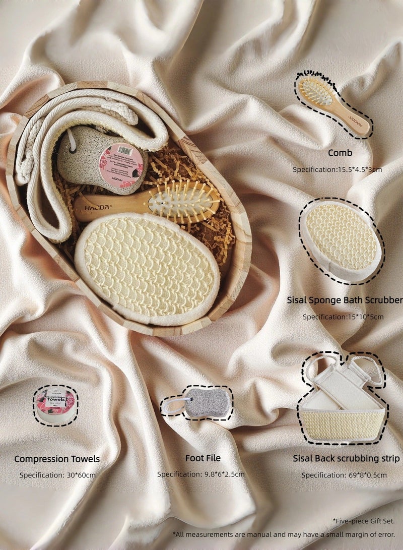 haoda 5-Piece Bath & Shower Gift Set |Reusable Wooden Hammam Gift Set - All-In-One Bath Spa Kit With Back Scrubber Scrub Stone Loofah Comb Unisex Perfect Festive Gifting For Eid Ramadan - Image 1