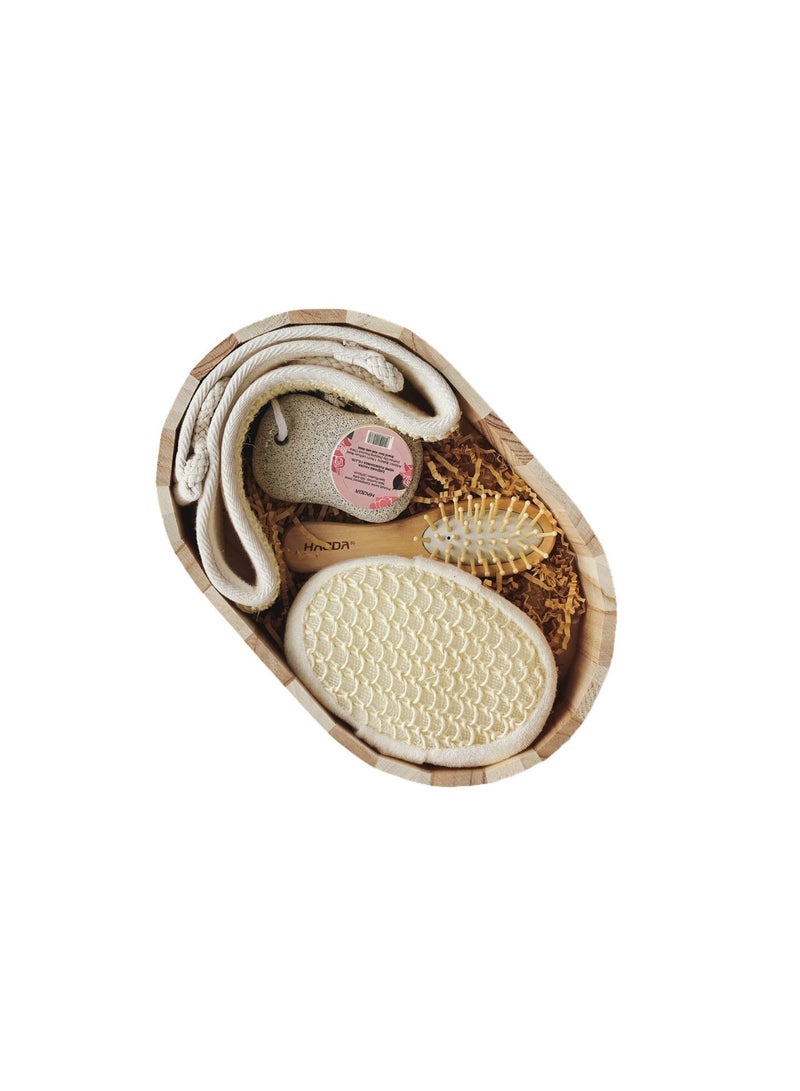 haoda 5-Piece Bath & Shower Gift Set |Reusable Wooden Hammam Gift Set - All-In-One Bath Spa Kit With Back Scrubber Scrub Stone Loofah Comb Unisex Perfect Festive Gifting For Eid Ramadan - Image 2