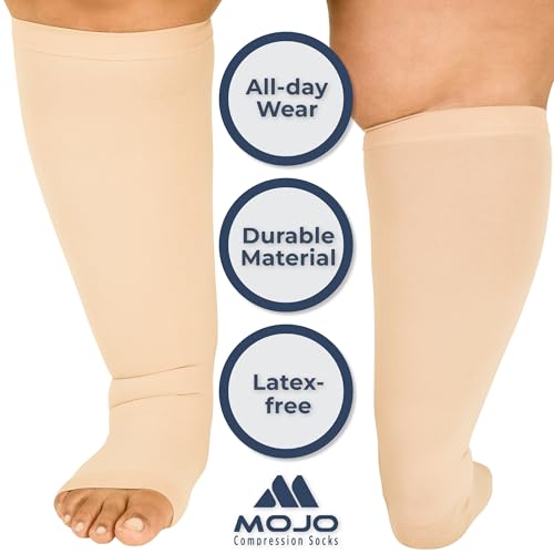 Mojo Compression socks Surgical Opaque Knee-Hi Firm Support Open Toe 20-30mmHg Graduated compression Surgical Weight -- Made in USA (2XL, Beige) by Mojo Compression socks - Image 4